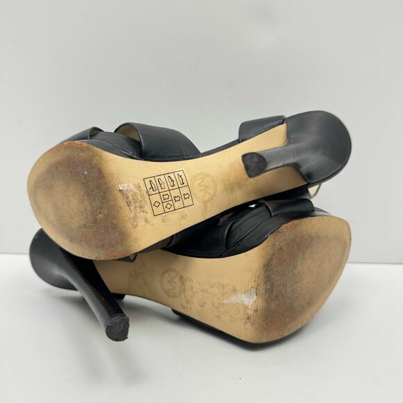 MICHAEL Michael Kors | Oksana Black Leather Stiletto Heel Strappy OpenToe Sandal - Picture 11 of 12